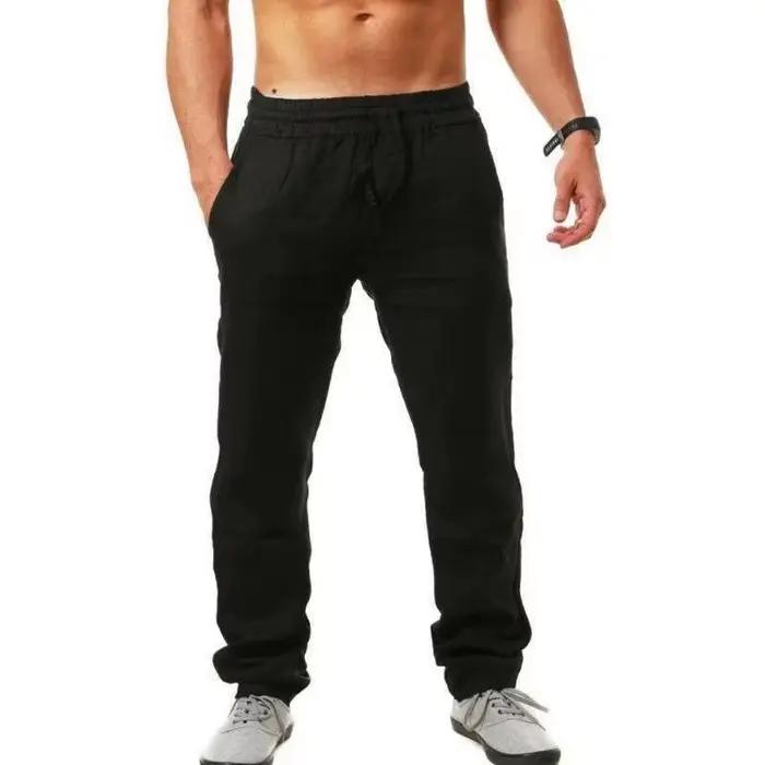 Pantalon été coton lin loose homme couleur unie taille plus M-5XL casual décontracté