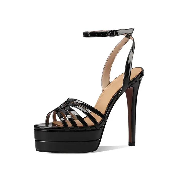 Arden Furtado 2025 été peau de vache en cuir verni bout rond plate-forme Sexy Super haut talon boucle sangle mot-cingula