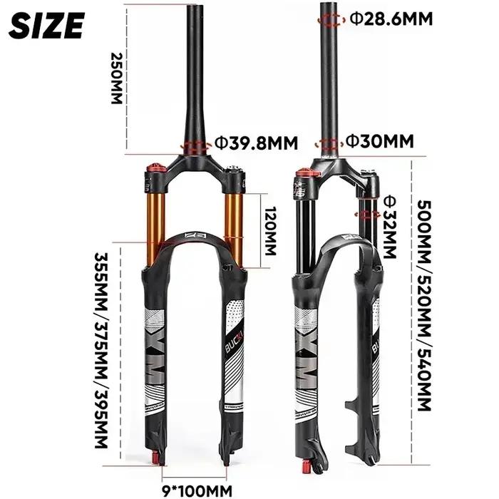 BUCKLOS VTT fourche pneumatique 9*100mm vélo Suspension pneumatique fourche voyage 120mm Tube droit/