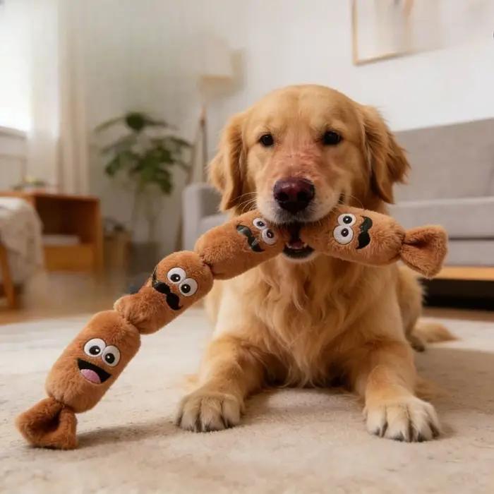 Jouet sonore en forme de saucisse en peluche pour chiens pour nettoyage des dents et amusement quotidien