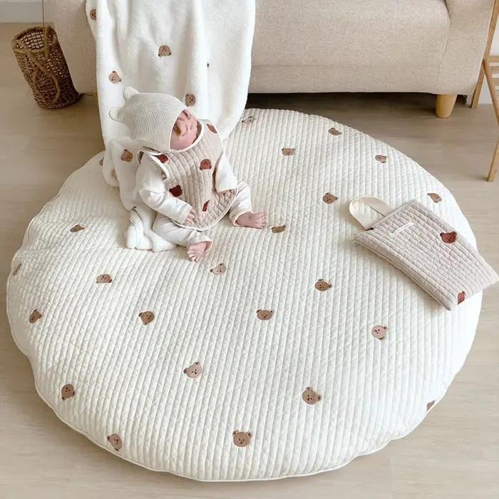 Tapis Circulaire en Polymères Lavables et Magnifiquement Brodés pour Bébé, Carpent de Tente pour Enf