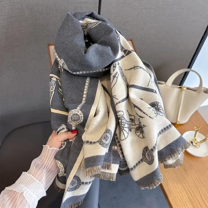 Mode hiver Pashmina élégant cheval imprimé châle enveloppement femmes luxe cachemire écharpe Femme é