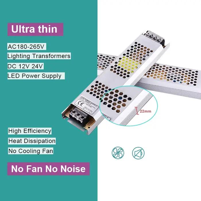 Alimentation LED Ultra fine, transformateurs d'éclairage DC 12V 24V, 100W 150W 200W, pilote AC180-26