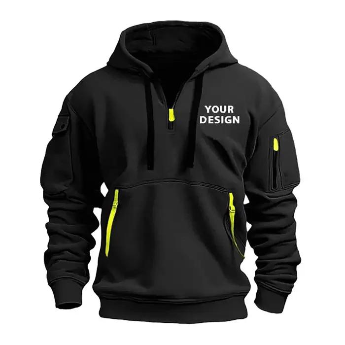 Sweat-shirt de sport européen pour hommes, ample et décontracté, avec fermeture éclair, poche sur le