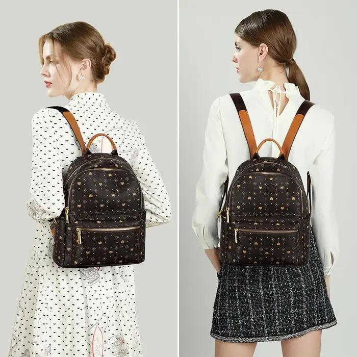 FOXER – sac à dos élégant en cuir imprimé pour femmes, sac à dos de grande capacité pour filles, sac