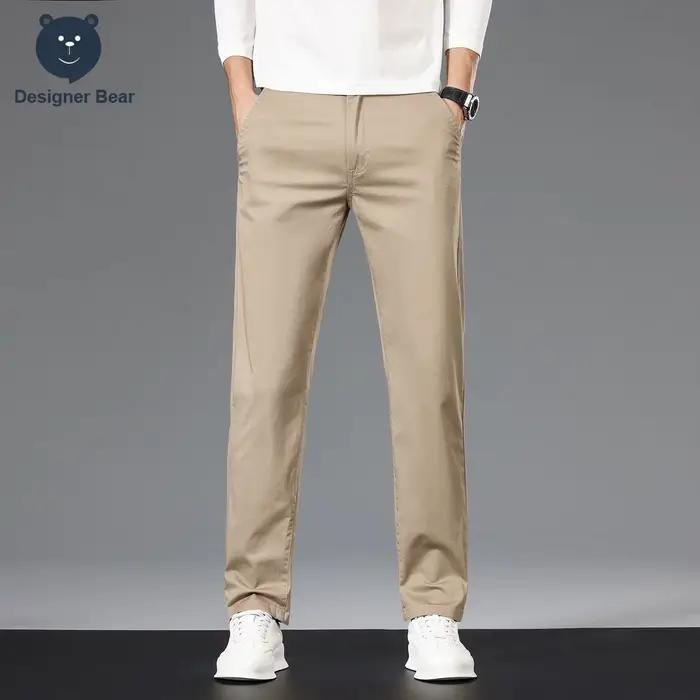 Pantalon décontracté pour homme en coton respirant (97 %) – Collection Printemps-Été – Coupe droite