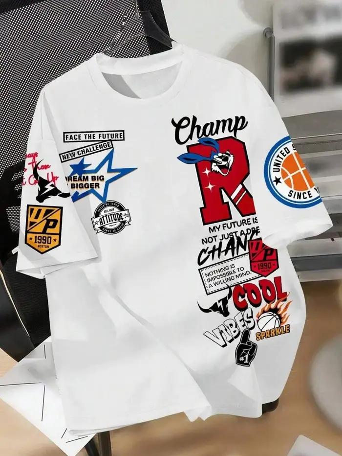 Nouveau T-shirt créatif respirant pour hommes avec motif imprimé Graffiti haut de sport confortable