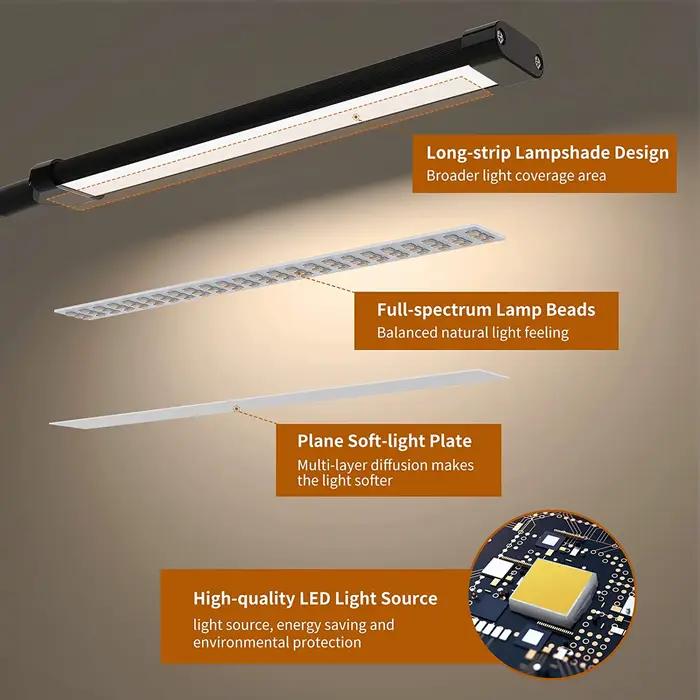 Lampe de bureau LED 10W avec pince, intensité variable, 10 niveaux de luminosité, 3 Modes d'éclairag