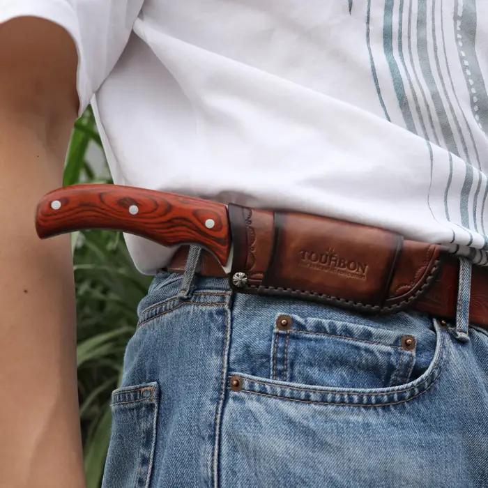 Tourbon-Fourreau de couteau pliant en cuir avec boucle de ceinture