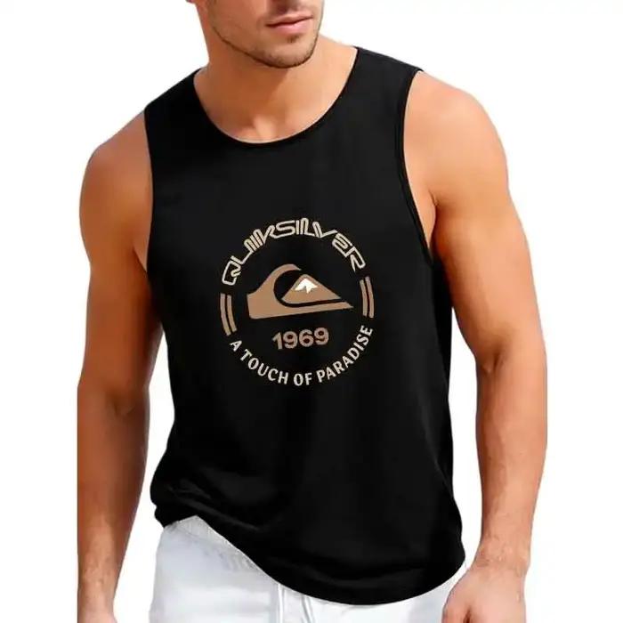 Débardeur imprimé logo Quiksilver 1969 pour homme noir décontracté pour l'été surf et remise en forme