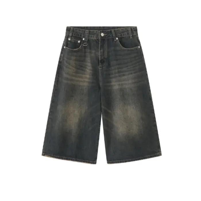 Shorts en jean délavé dégradé style rétro américain pour homme
