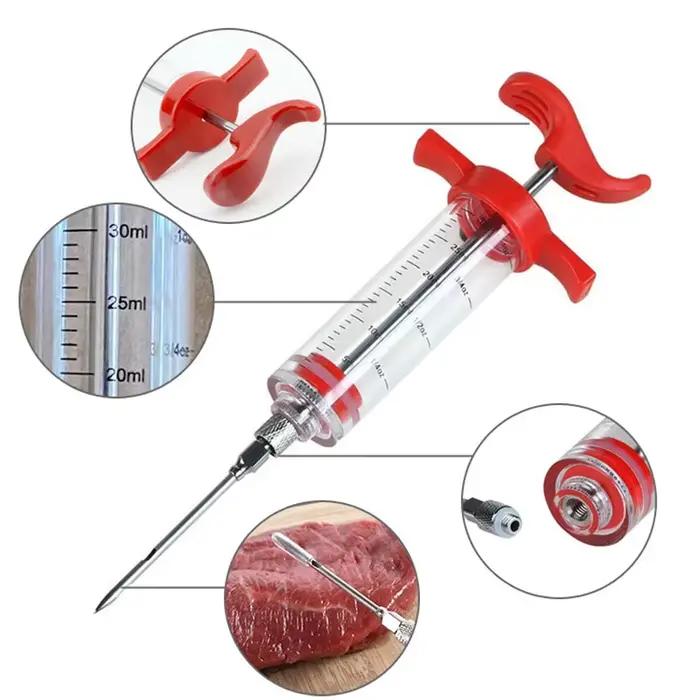 Seringue à injecter de la viande avec 3 aiguilles d'injection de marinade pour barbecue