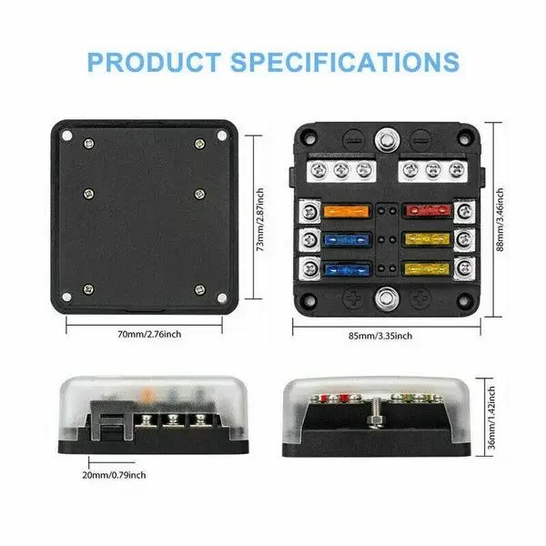Fusible étanche à 6 voies avec indicateur LED, boîte à fusibles marine négative, 12 circuits, DC 12