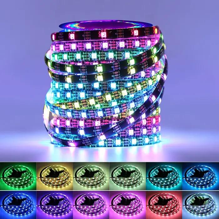Bande lumineuse LED intelligente RGBIC, WS2812B, DC5V, USB, IC adressable, 30/60 Pixels, LED, m, IP3