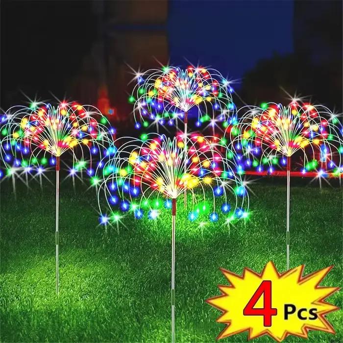 Feu d'artifice solaire LED, 1 pièce, fil de cuivre, guirlande lumineuse féerique de noël, lumière de