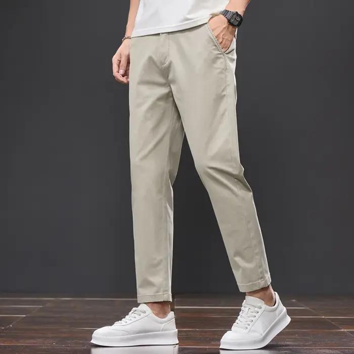Pantalon décontracté d'été pour homme en coton (98 %) longueur cheville, taille élastique, couleur u