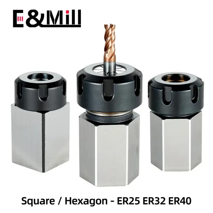 Nouveau bloc de mandrin carré ER25 ER32 ER40, siège de mandrin à ressort hexagonal en acier dur pour