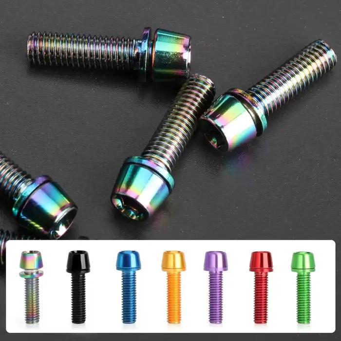 6 pièces/ensemble vis de guidon de vélo en acier allié coloré plaqué titane M5 * 18MM vtt vélo poign