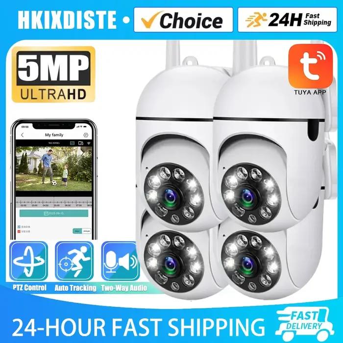 Caméra WiFi TUYA 5MP extérieure - Surveillance sécurité couleur nuit avec tracking IA et audio bidirectionnel