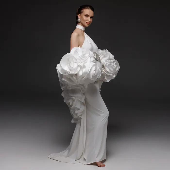 Robe de maternité élégante ivoire avec cape pour séance photo, col halter, 2 pièces, robe de materni