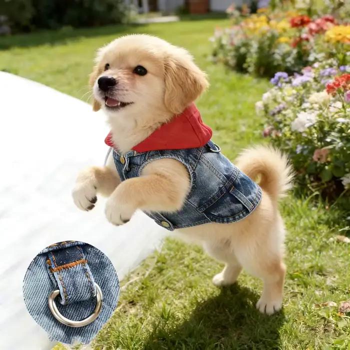 Veste en jean pour chien avec anneaux en D et capuche