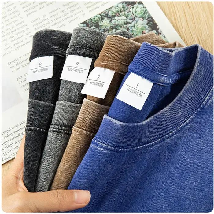 Couple lavé rétro 230g coton robuste à manches courtes T-shirts polyvalent pour hommes femmes été co
