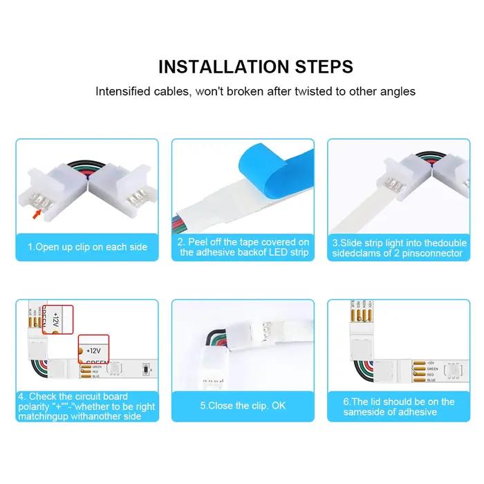 10 pièces connecteurs à 4 broches en forme de L Angle réglable (90-180 degrés) connecteurs de bande