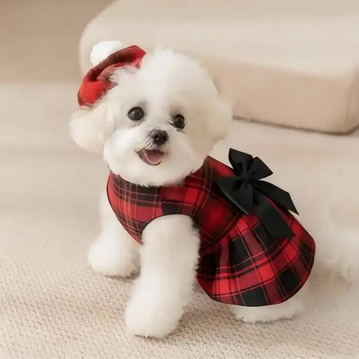 Vêtements pour chiens de compagnie : Costume chemise à carreaux avec cravate