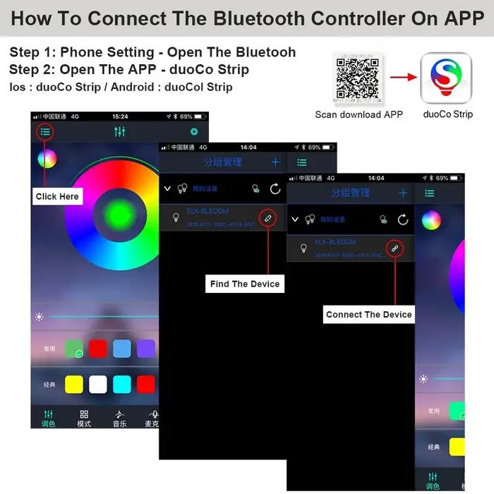Contrôleur intelligent Bluetooth APP RGB pour DC 5V 12V 24V 4 broches 5050 2835 RGB LED bande lumine