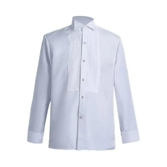 Chemise d'affaires pour hommes, col ailé, manches longues, smoking, chemise de bureau formelle, fête