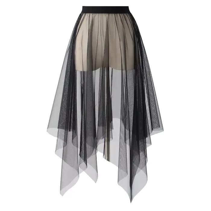 Noir blanc longue Tulle dentelle maille jupe femmes jupon sous-jupe été coréen irrégulière couvrir j