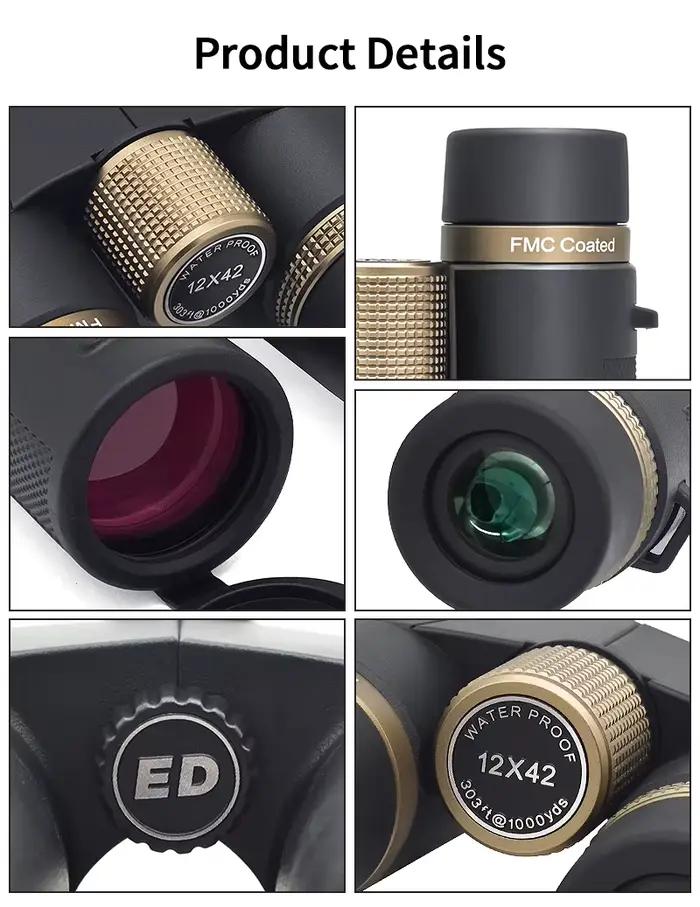 Jumelles professionnelles 12x42 HD à lentilles ED pour chasse et observation ornithologique