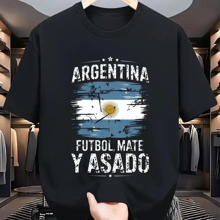 T-shirt à manches courtes pour hommes avec slogan créatif sur la culture du football argentin, ample