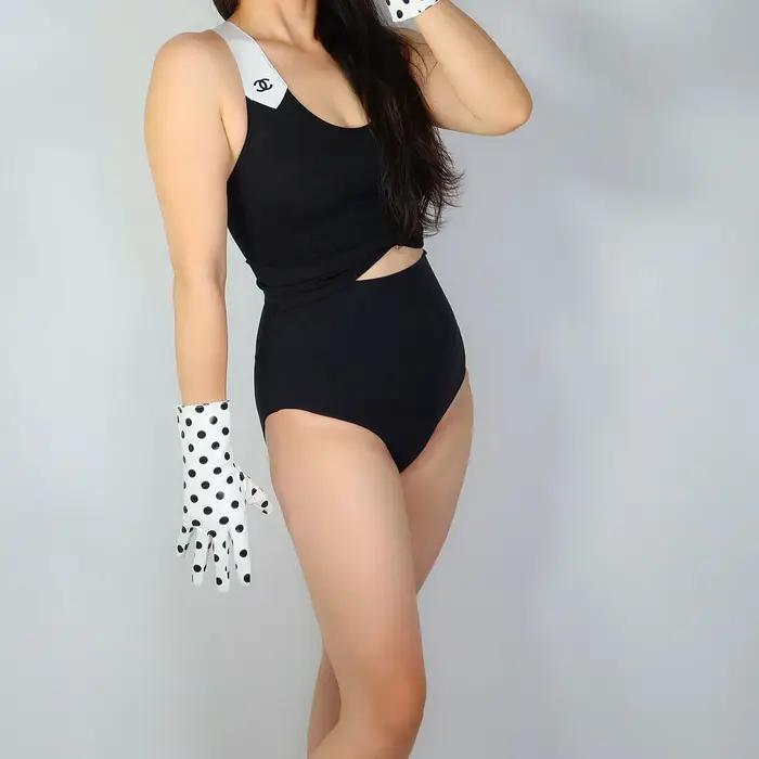 Gants à pois noirs en similicuir blanc brillant, longs, effet latex mouillé, pour soirée, cosplay, c