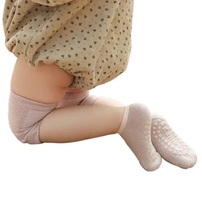 Ensemble de chaussettes et genouillères pour bébé, pour filles et garçons, couleur unie, antidérapan