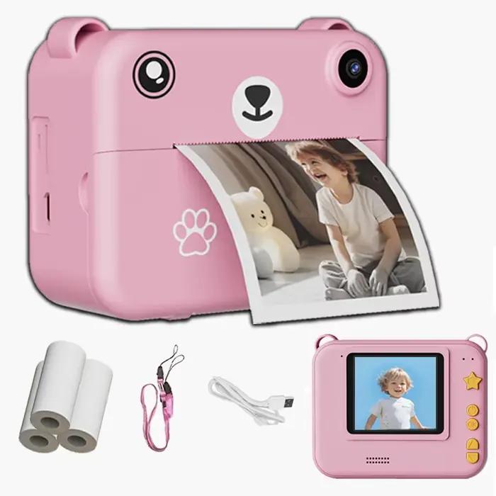 Caméra à impression instantanée pour enfants avec écran de 2,4 pouces, technologie d'imprimante thermique, prise de vue rotative 180 degrés, capacité de stockage des photos et lecture de cartes MicroSD pour occasions spéciales et activités familiales