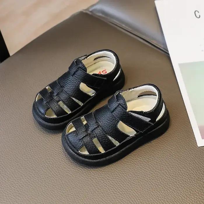 Sandales de plage coordonnantes en cuir véritable pour bébés garçons et filles