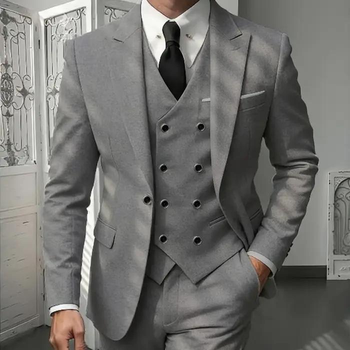 Ensemble de costume classique 3 pièces pour homme - Blazer ajusté à revers crantés avec gilet et pan