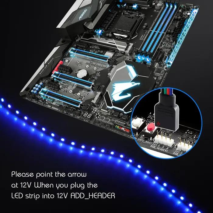Bande lumineuse Led RGB pour PC de jeu, 12V, 4 broches, 5050 RGB, pour Aura Sync MSI Mystic Light, c