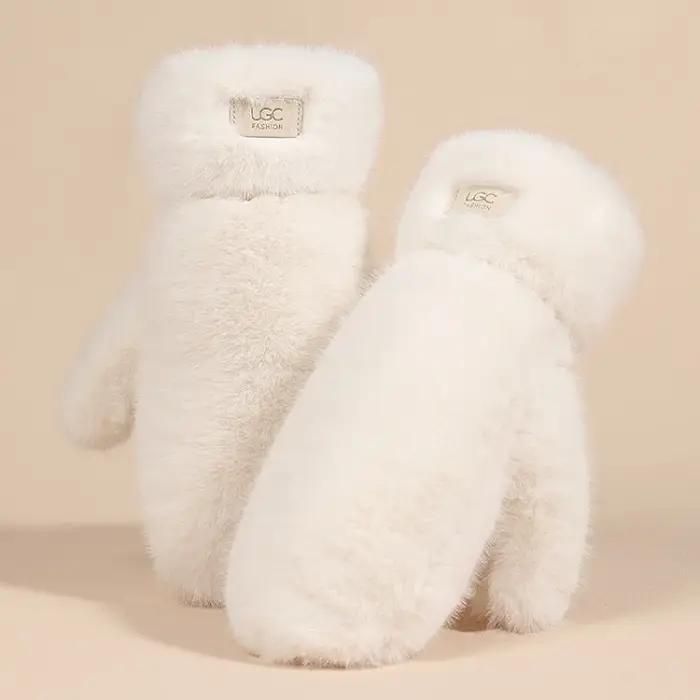 Gants d'hiver en fausse fourrure de lapin pour femmes