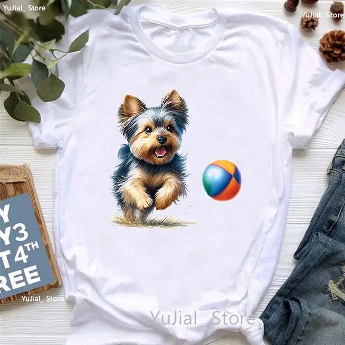 T-shirt imprimé animal Yorkshire Terrier pour femmes, T-shirt femme, vêtements Kawaii, Harajuku, fleurs, drôle, mode estivale