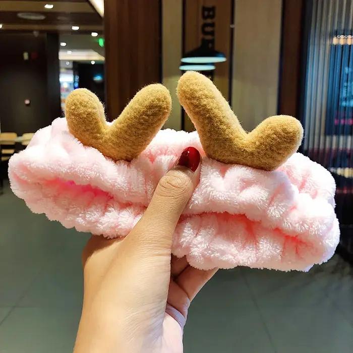 Bandeau en polaire corail doux et chaud avec nœud et oreilles d'animaux pour le lavage du visage