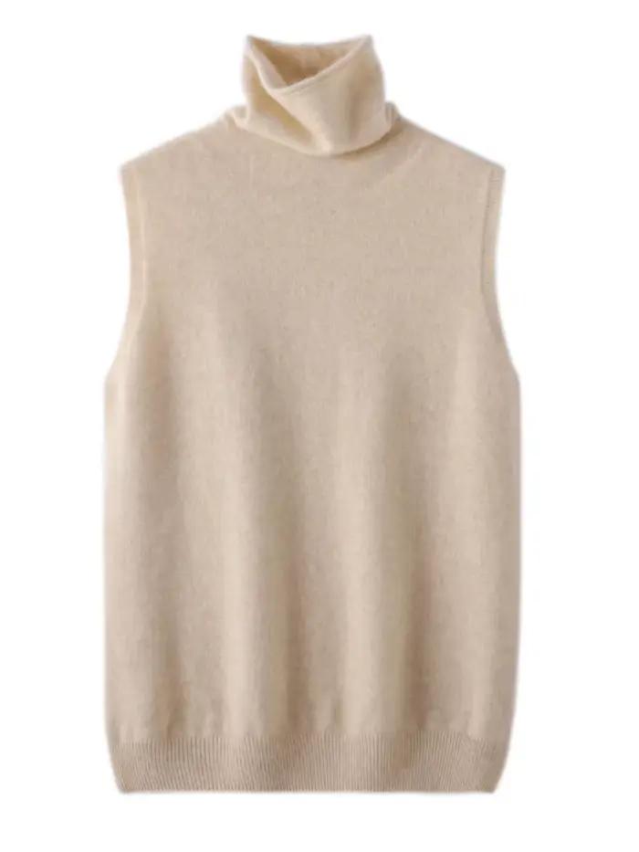 Femmes 100% laine mérinos pulls sans manches col roulé pull gilet laine tricots printemps automne hiver mode gilet hauts