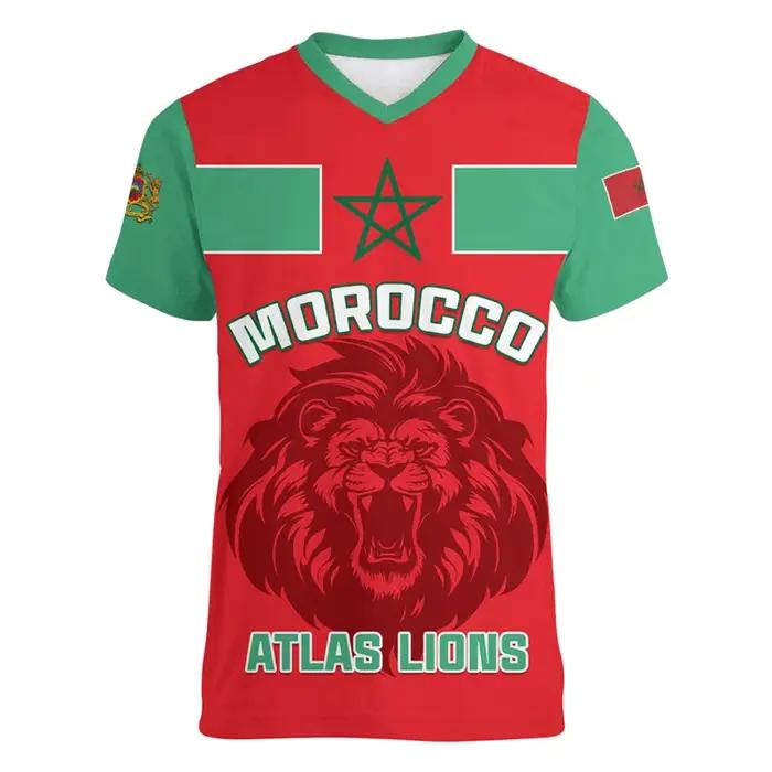 Maroc Football t-shirt pour hommes Cool 3d imprimé marocain sport col en V t-shirts hauts à manches courtes été