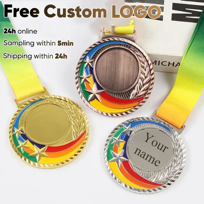 Médailles de couleur personnalisables avec logo gratuit et ruban coloré pour célébrer vos succès scolaires et sportifs occasions spéciales à offrir