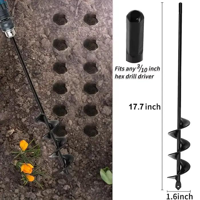 Tarière spirale pour jardinage – Perceuse manuelle ou électrique pour la plantation de fleurs et de légumes et l'ameublissement du sol