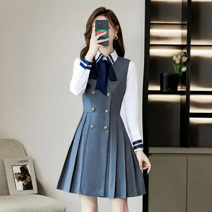 Robe gilet preppy professionnelle avec manches longues pour femmes automne hiver uniforme JK enseignement maternelle