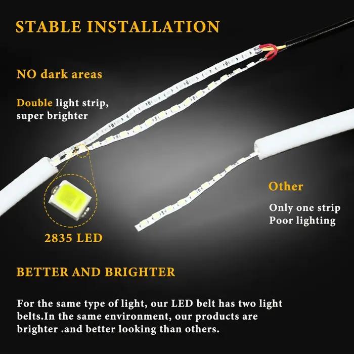 DRL LED voiture feux de jour 30 cm 45 cm 60 cm Flexible jaune coulant LED Tube bande clignotant univ
