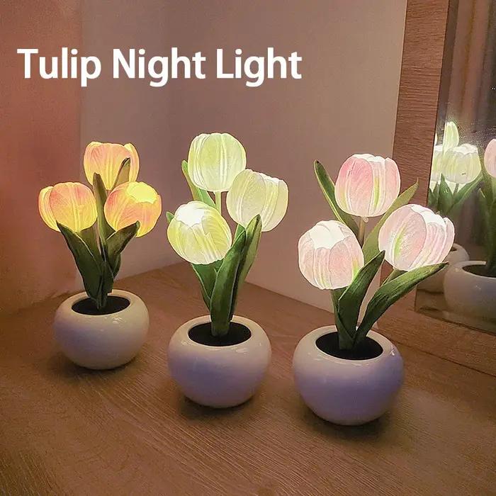 Veilleuse LED Tulipe, Bouquet Simulé, Meilleur Cadeau de ixdes Mères, Anniversaire, 1 Pièce