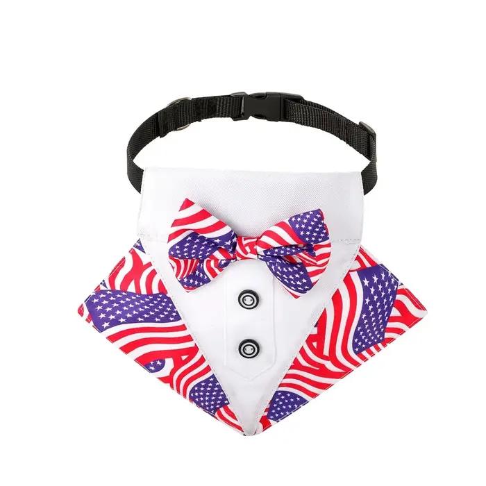 Collier de smoking pour chien Sucado avec drapeau américain et nœud papillon, bandana rouge et bleu